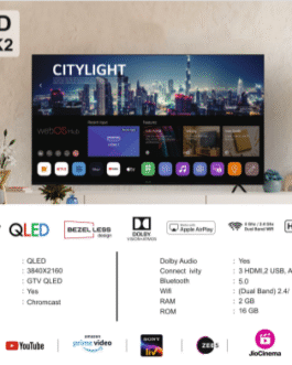 AI85GTQ4K2 85-Inch QLED UHD Bezel-less Google TV | HDR10, Dolby Audio, Chromecast, Dual-Band WiFi, 2GB/16GB